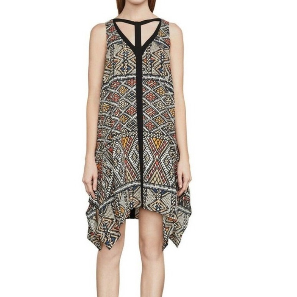 BCBGMAXAZRIA TIAN DRESS BLACK RED YELLOW BOHO SLEEVELESS DRESS WOMENS SMALL